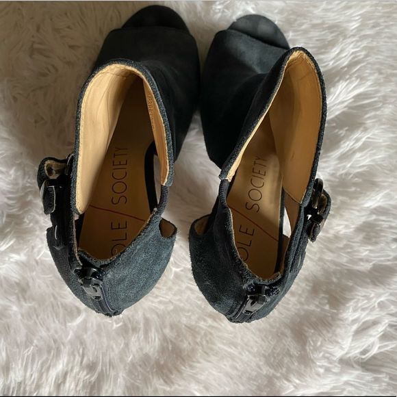 Sole Society Sally Blue Leather Open Toe Heeled Ankle Sandals Booties Size 8.5 M - Picture 7 of 13